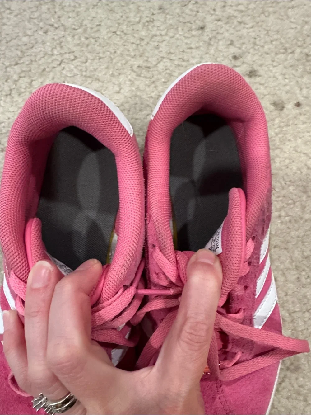 adidas Kids Pink Suede Sneakers with White Stripes